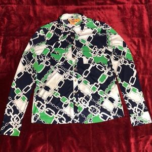 Tory Burch Chain Print Silk Button Down Blouse L